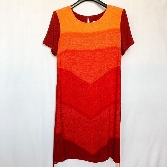 K.C. Spencer Dress Sz 12 Red Orange‎ Short Sleeves 100% Rayon *With Flaws* - Picture 2 of 12